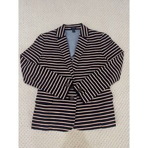 J. Crew Womens Size XXS Blazer Jacket Black Beige Striped Cotton Stretch